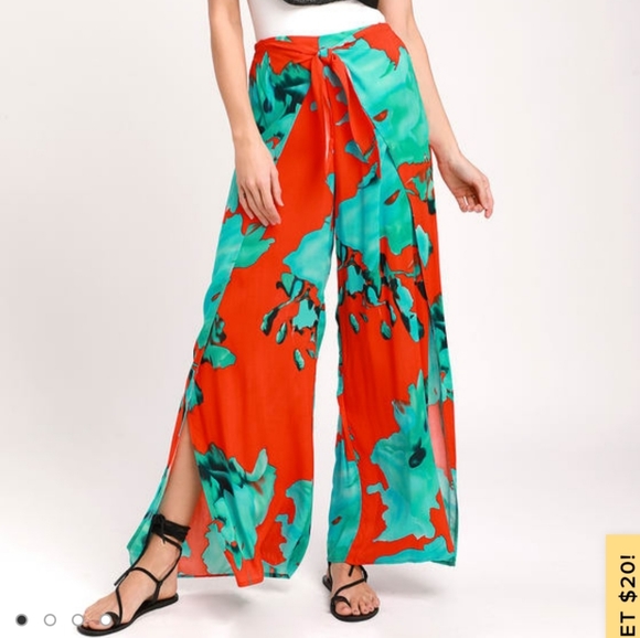 On The Road Other - Tropical open leg tie front flowey pants